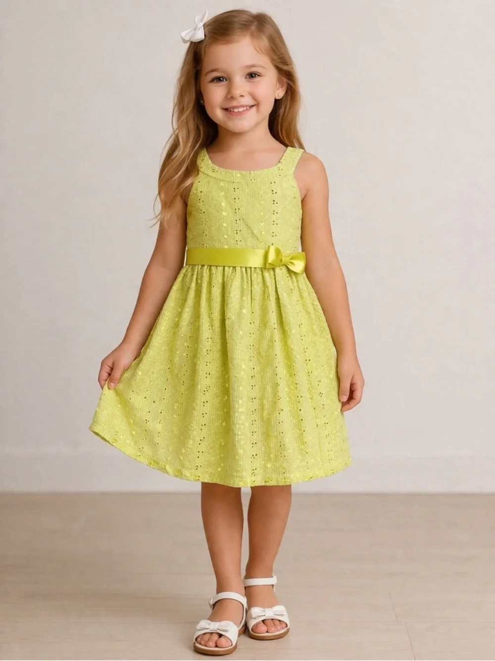 Bonnie Jean Girls Yellow Dress Size 12 Bow Waist Sleeveless